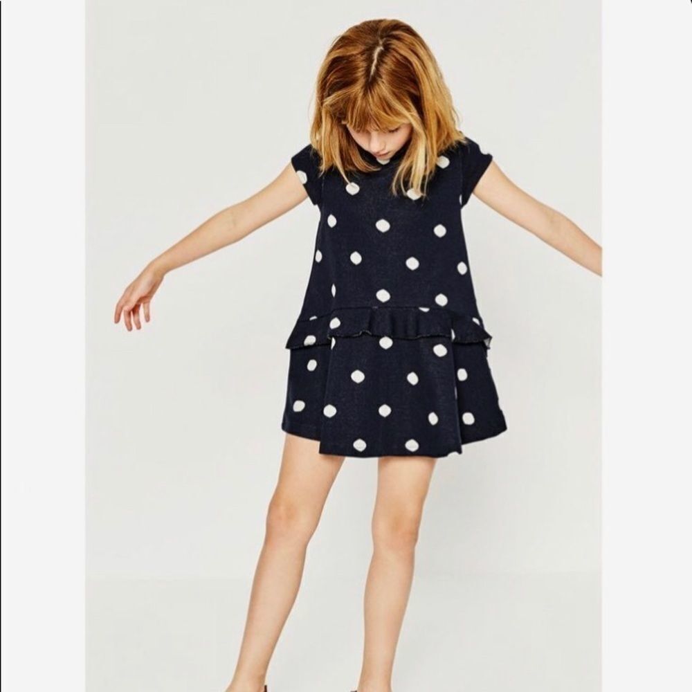 Zara Navy blue polka dot thick peplum dress EUC 7Y